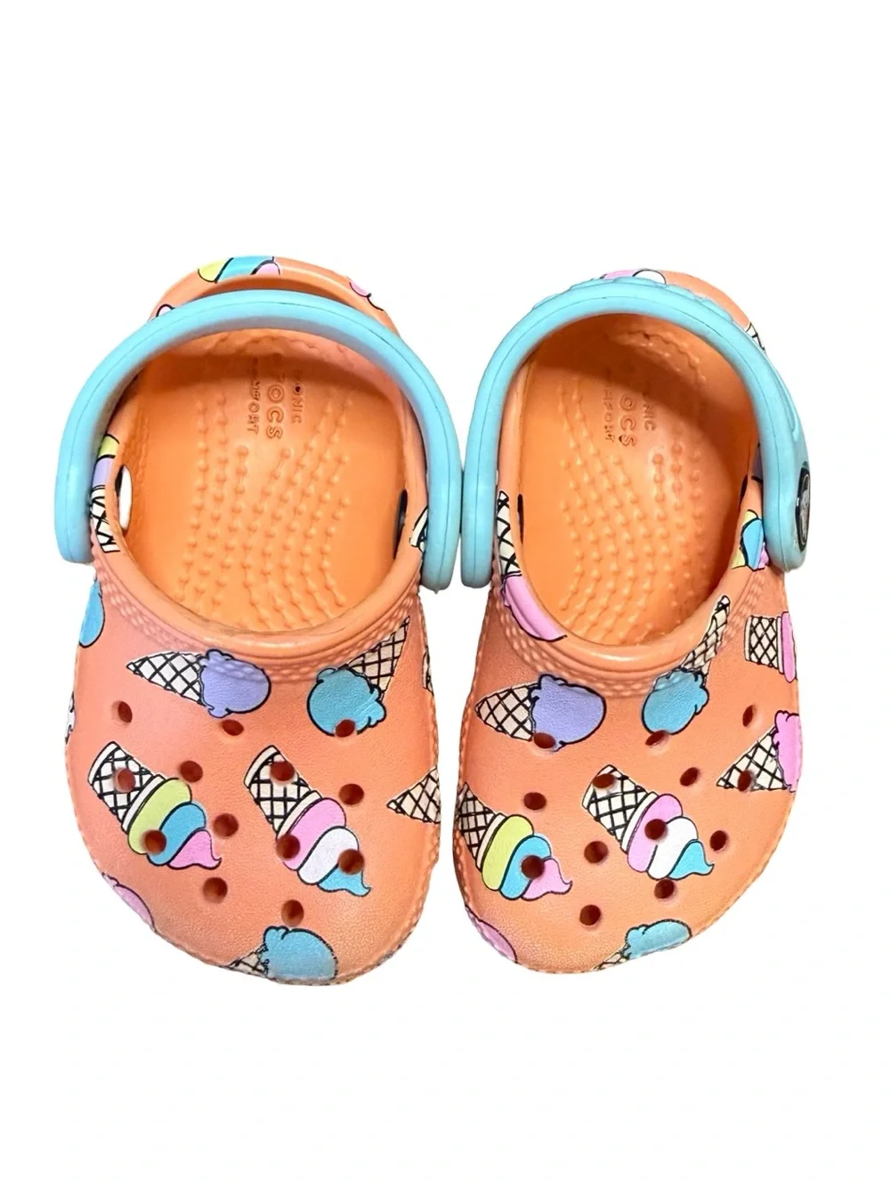 Crocs Toddler Classic Pool Party Ice Cream Clogs Papaya/Blue Children’s Size 4